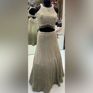 Embellished Silver beaded and gemstone Lengha Set